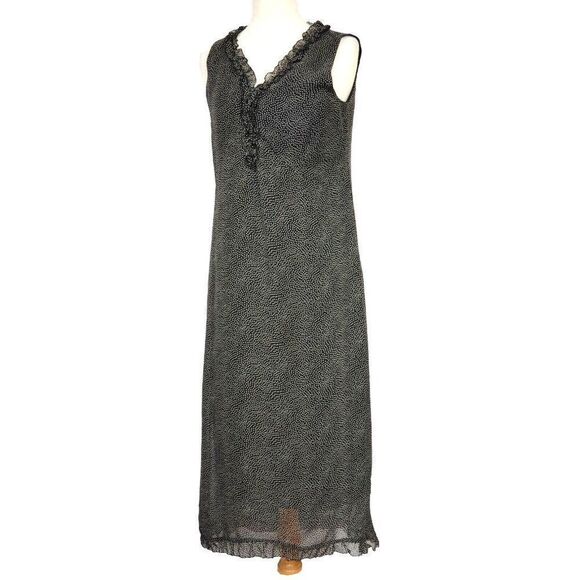 Mary McFadden Collection Sz 14 Mini Dot Ruffled Slip Dress Black & White BoHo - Picture 1 of 7